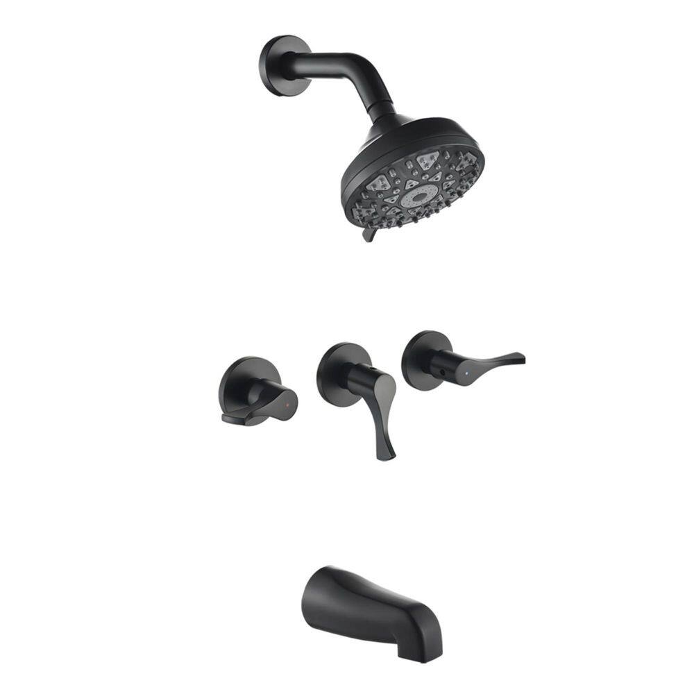 Triple Handle 6-Spray Wall Mount Tub and Shower Faucet 1.8 GPM Brass 5 Inch Shower System in Matte Black Valve Included price history on PriceWatchPro