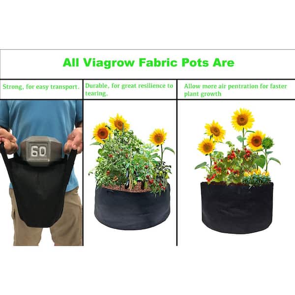 VIVOSUN 5-Pack 2 Gallon Grow Bags, Fabric Pots with Self-Adhesion Sides for Transplanting