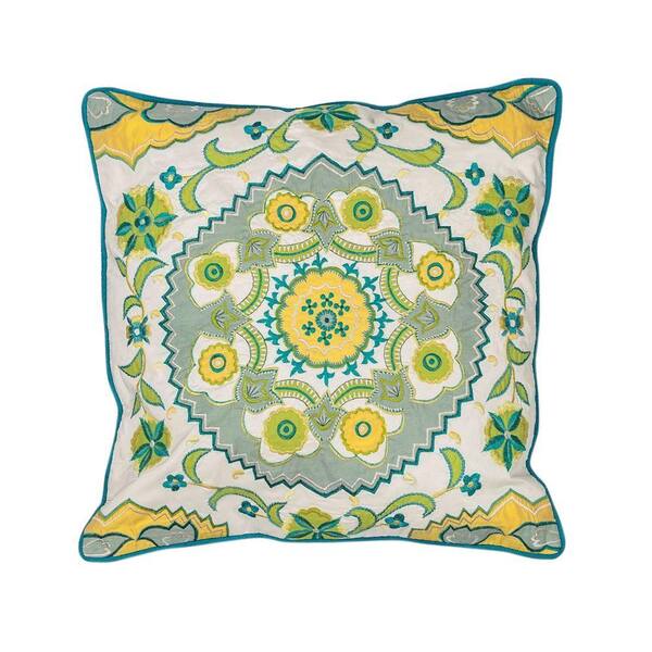 Kas Rugs Fresh & Cool Blue and Green Geometric Hypoallergenic Polyester 18 in. x 18 in. Throw Pillow