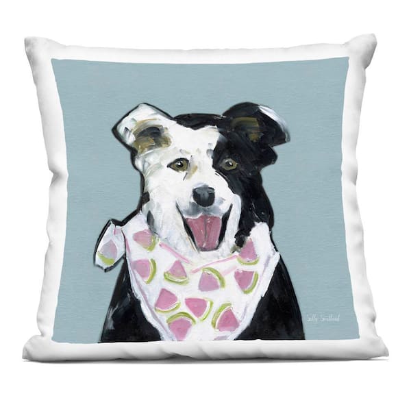 Dog with Watermelon Bandana Blue Abstract Polyester 18 in. x 18 in. Throw Pillow