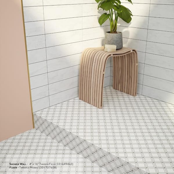 Trestle Thassos White 11.125 in. x 11.125 in. Parquet Polished Marble Wall and Floor Mosaic Tile (8.59 sq. ft./Case)