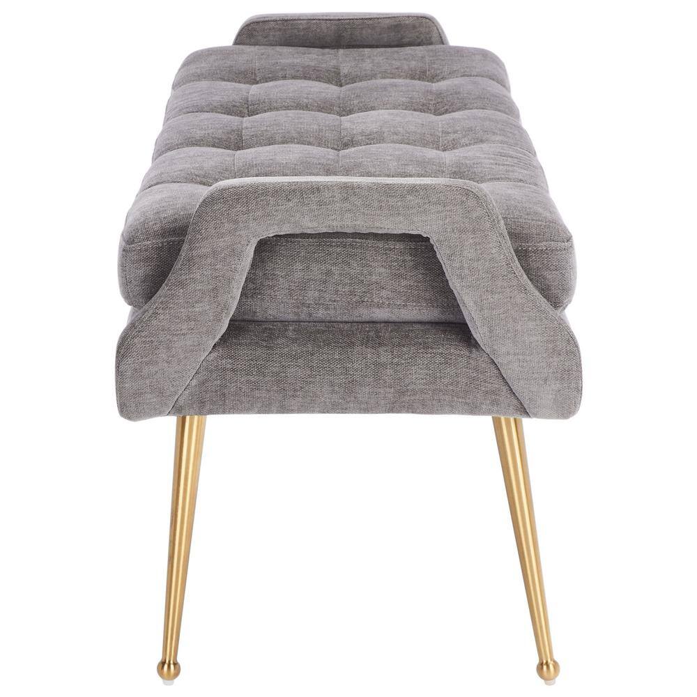 Everdeen Charcoal Tufted Bench with Brushed Gold Legs and Storage