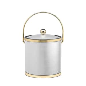Sophisticates 3 Qt. White and Polished Brass Ice Bucket with Bale Handle and Acrylic Cover
