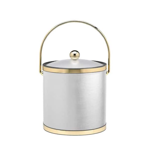 Kraftware Sophisticates 3 Qt. White and Polished Brass Ice Bucket with Bale Handle and Acrylic Cover