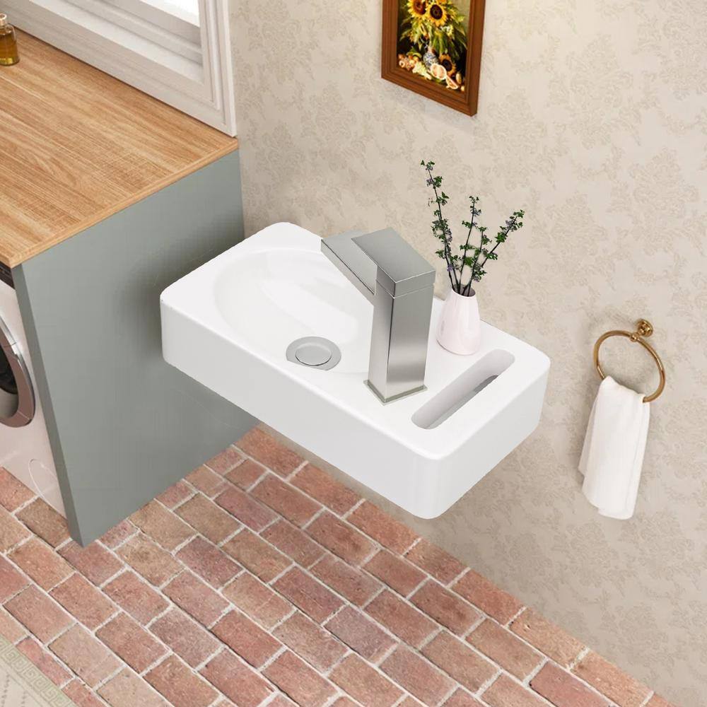 15.75'' White Ceramic Rectangle Wall Mount Bathroom Sink