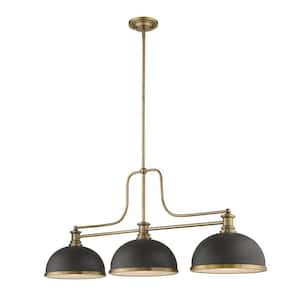 Melange 3-Light Heritage Brass plus Bronze plus Heritage Brass Shade Island or Billiard Light With No Bulbs Included