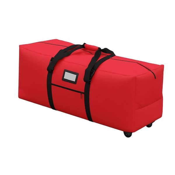 Red Heavy Duty Artificial Tree Storage Bag with Wheels and Reinforced Handles for Trees Up to 7.5 ft. Tall, 1-Piece