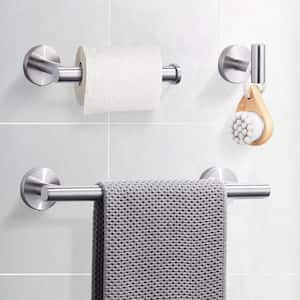 3-Piece Bath Hardware Set with Towel Hook, Toilet Paper Holder and Towel Bar in Brushed Nickel