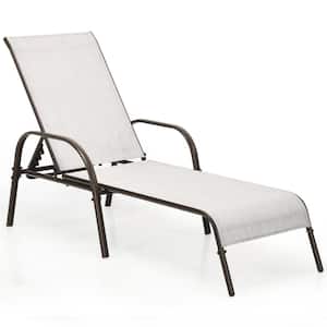 1-Piece Gray Metal Outdoor Chaise Lounge with Adjustable Backrest