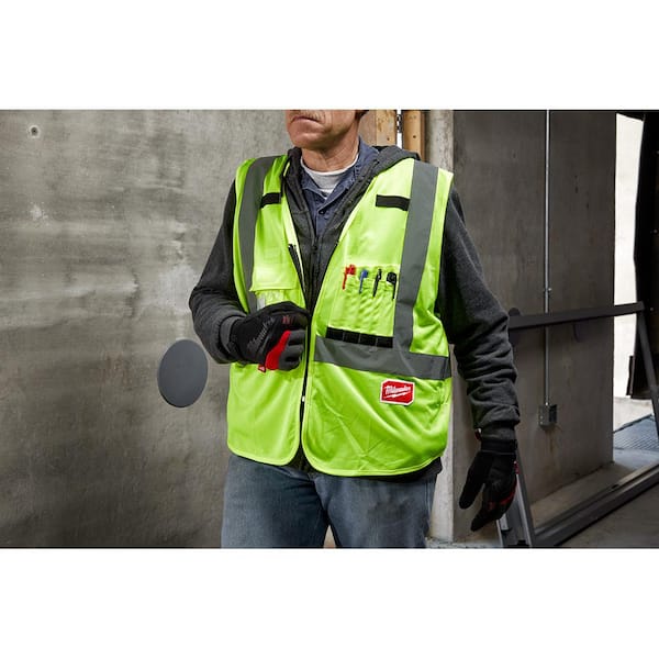 G & F Products Large Yellow 7-Pockets Class 2 High Visibility Zipper Front Safety  Vest with Reflective Strips 51112L - The Home Depot