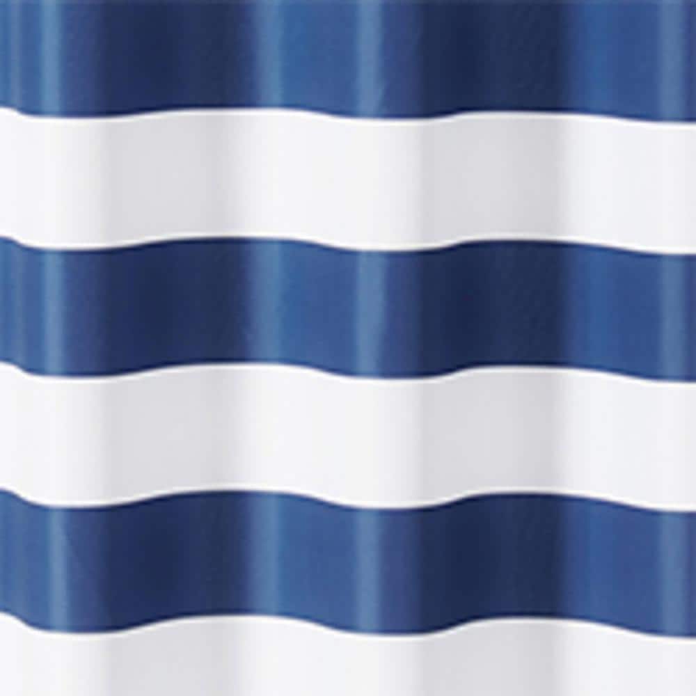 Navy and White Striped Hookless Fabric Shower Curtain with Liner