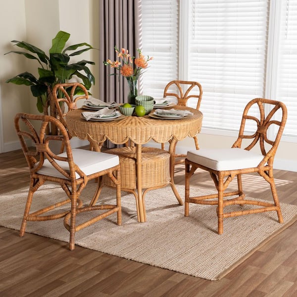 Trenton 5-Piece Light Honey Rattan Top Dining Set Seats 4