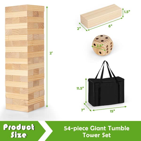 Costway Giant Wooden Tumbling Timber Toy 54-Pieces Blocks Game