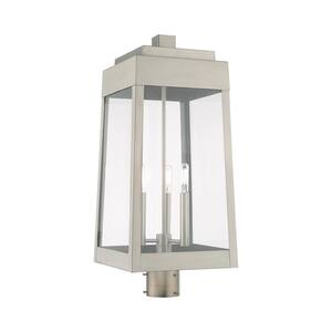 Vaughn 25 in. 3-Light Brushed Nickel Cast Brass Hardwired Outdoor Rust Resistant Post Light with No Bulbs Included