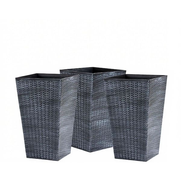 Polypropylene Fabric Square Planter Set with Drainage Hole in Gray for Patio (3-Pack)