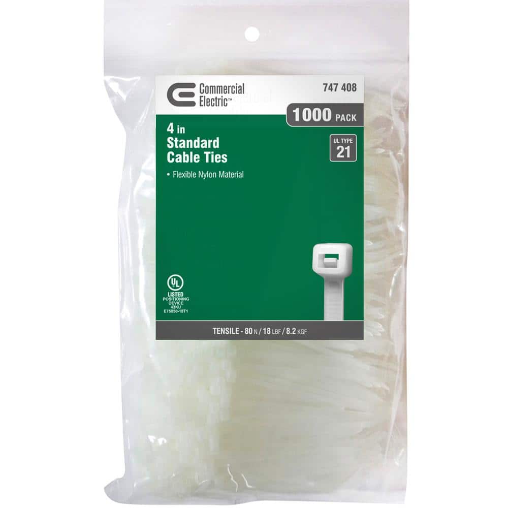 4in Miniature Standard UL 21 Rated Cable Zip Ties 1000 Pack Natural (White)