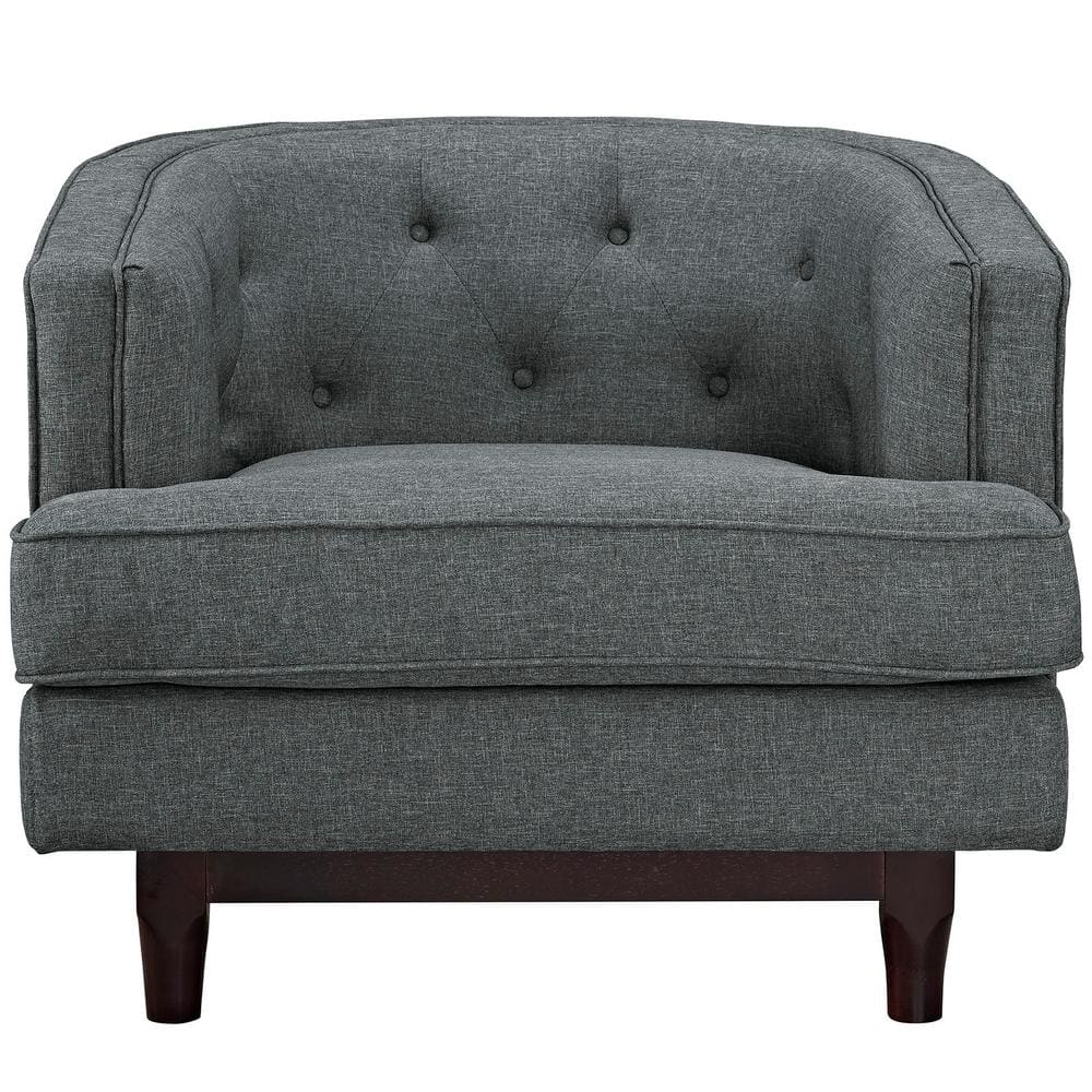 Coastal Gray Barrel Accent Chair with Walnut Wood Legs