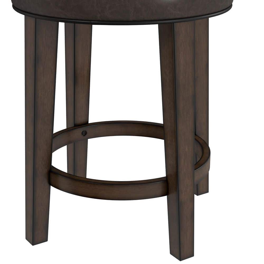 Classic Charcoal Gray Button-Tufted Leather Swivel Counter Stool