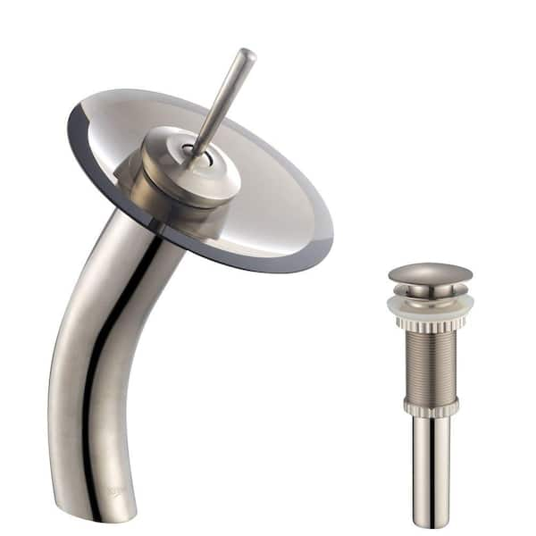 KRAUS Single Handle Waterfall Bathroom Vessel Sink Faucet in Satin