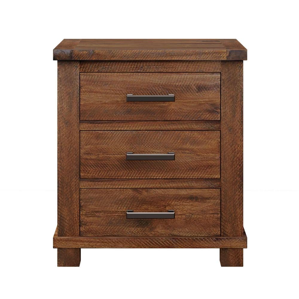 Rustic 3-Drawer Reclaimed Solid Wood Farmhouse Nightstand Set of 2(24 in. W x 17 in. D x 25.6 in. H) - thumbnail 6