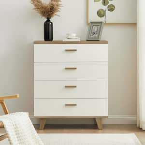 4-Drawers Solid Wood Storage Cabinet with in White Plus Light Wood 37.8 in. H x 31.5 in. W x 15.75 in. D