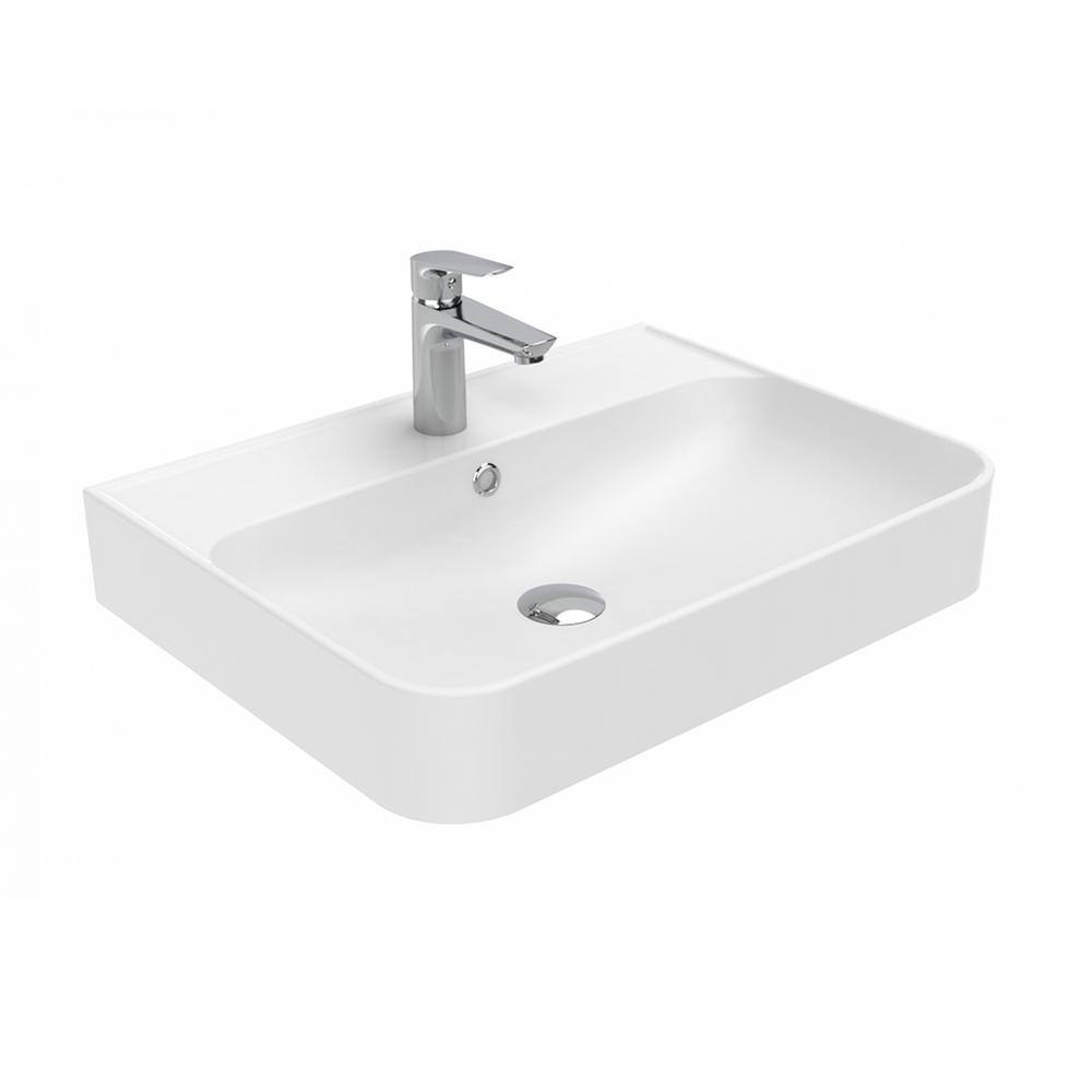 Contour 81060 23.6 in. Wall Mount/Vessel Bathroom Sink in Glossy White with One Faucet Hole price history on PriceWatchPro