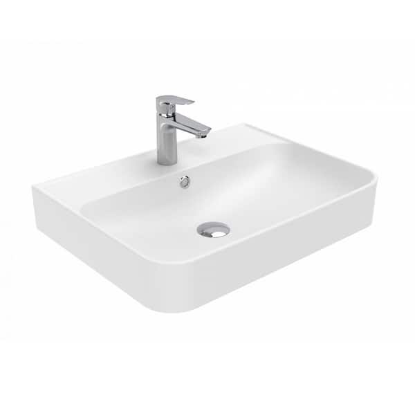 WS Bath Collections Contour 81060 23.6 in. Wall Mount/Vessel Bathroom Sink in Glossy White with One Faucet Hole