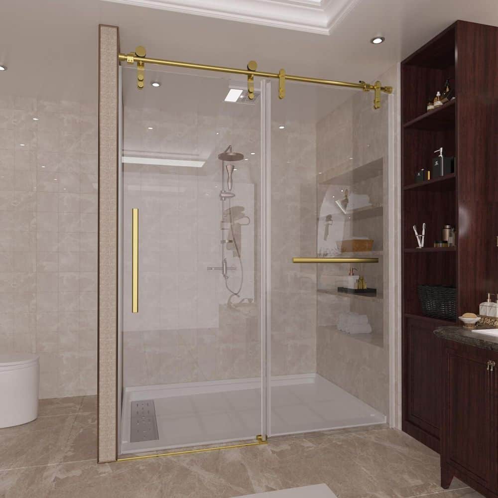 56- 60 in. W x 75 in. H Sliding Frameless Shower Door/Enclosure in Stainles