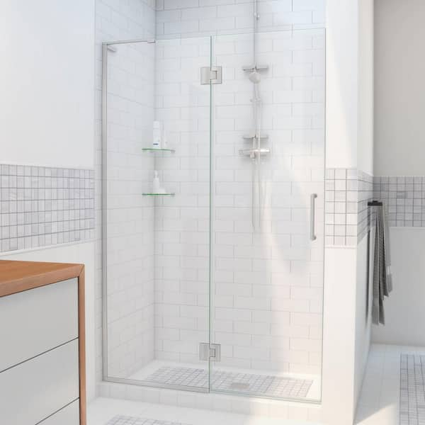 DreamLine Unidoor-X 33 in. x 72 in. Frameless Hinged Shower Door in Brushed Nickel