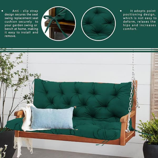 Unbranded 60 x 40 in 3 Seater Replacement Outdoor Swing Cushions with Back Support Waterproof Bench Cushion Dark Green Dark Green 150