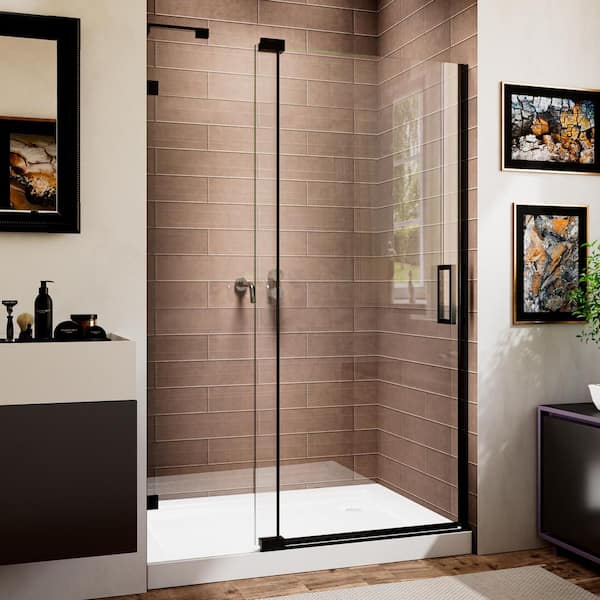 44-48 in. W x 70 in. H Frameless Pivot Shower Door in Matte Black with 5/16 in. Clear Glass