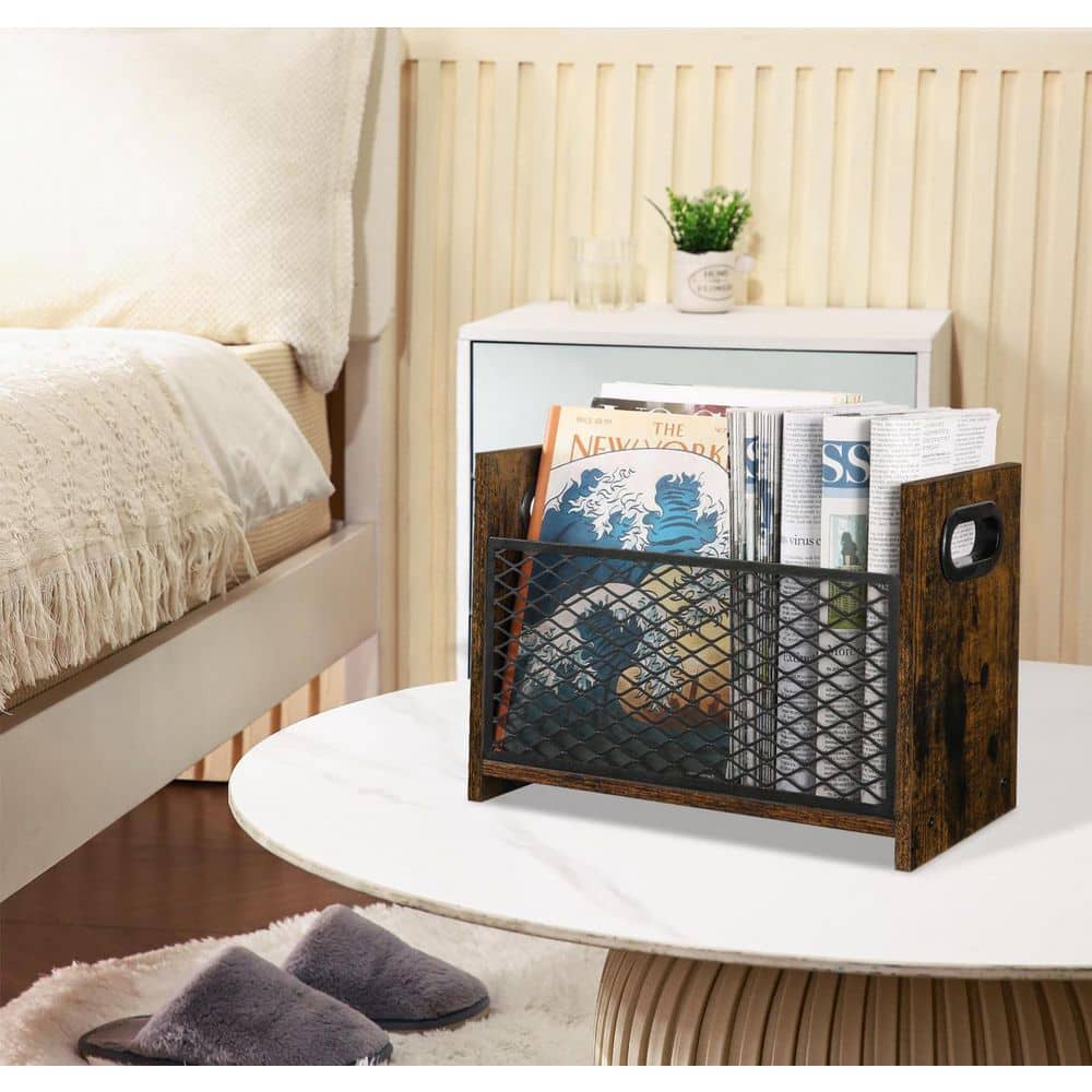 Rustic Brown Metal Freestanding Magazine Rack Magazine Holder 14 in. W ...