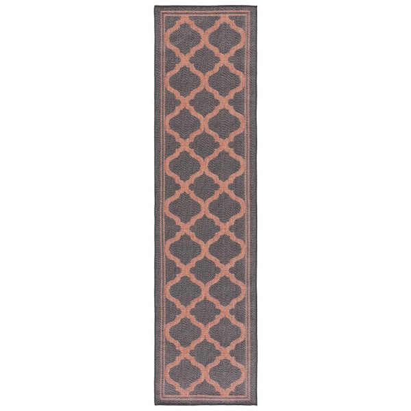 SAFAVIEH Bermuda Charcoal/Rust 2 ft. x 8 ft. Runner Border Trellis Indoor/Outdoor Area Rug