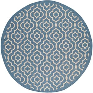 Courtyard Blue/Beige 8 ft. x 8 ft. Round Geometric Indoor/Outdoor Patio  Area Rug