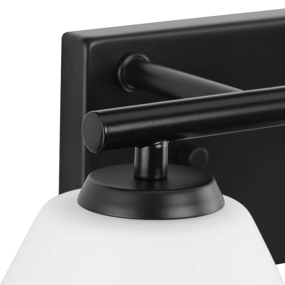 Matte Black and Opal Glass 2-Light Vanity Fixture