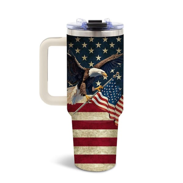 Eagle American Flag 40 oz. Patriotic Stainless Steel Insulated Leakproof Tumbler, Blue (Set of 1)