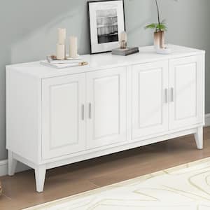 Ospera 60 in. Modern 4-Door Sideboard Storage Cabinet with Adjustable Shelves, Rubberwood, White