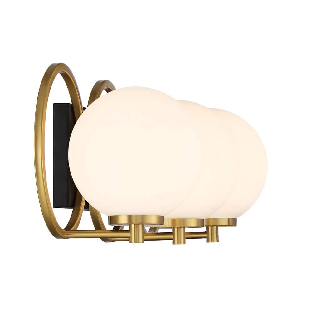 Matte Black and Warm Brass 3-Light Vanity with Frosted Glass