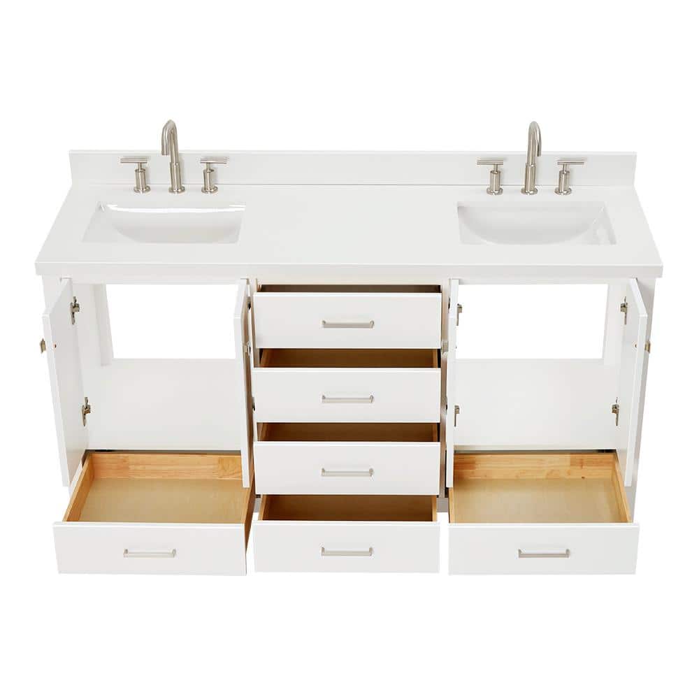 White Quartz Double Vanity with Rectangular Sinks