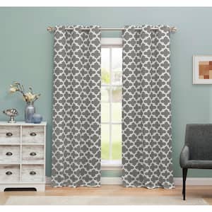 Geometric Gray Polyester Blackout Grommet Window Curtain 38 in. W x 84 in. L (2-Pack)