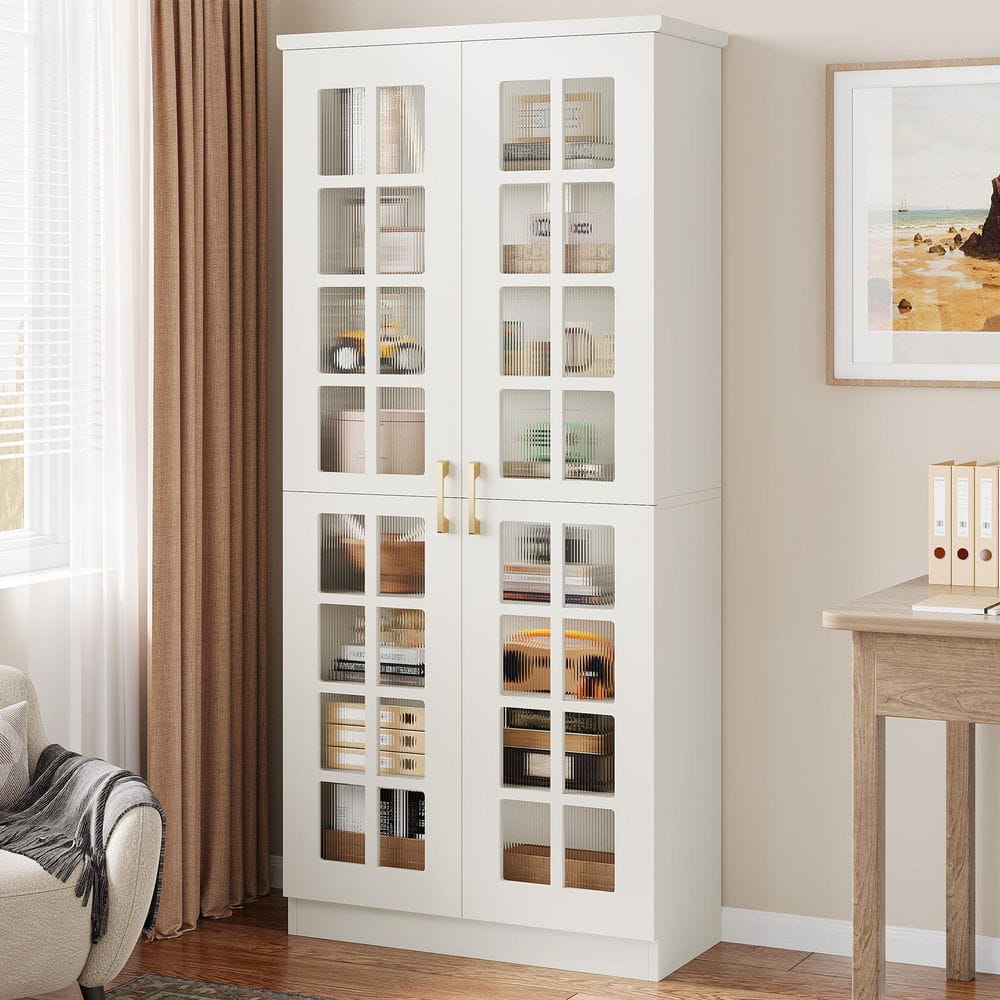 Dan 37 Inch Accent Storage Cabinet, Window Pane Sliding Door, Brown, White main image 0