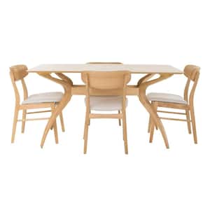 Lucious 5-Piece Light Beige and Natural Oak Dining Set