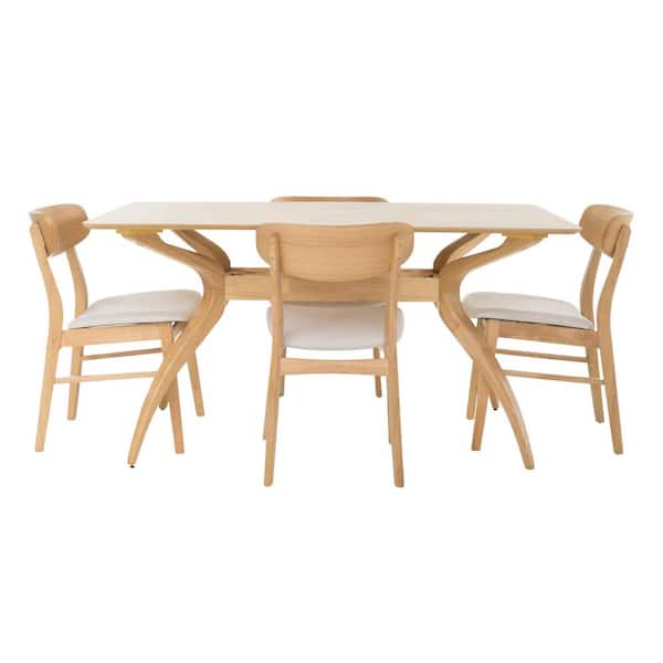 Noble House Lucious 5-Piece Light Beige and Natural Oak Dining Set