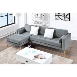 105 in. W 2-Piece Velvet Sectional Sofa with 2-Pillows, L-Shape Upholstered Couch in Gray