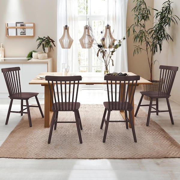LUE BONA Windsor Espresso Solid Wood Dining Chairs for Kitchen and Dining Room (Set of 4)