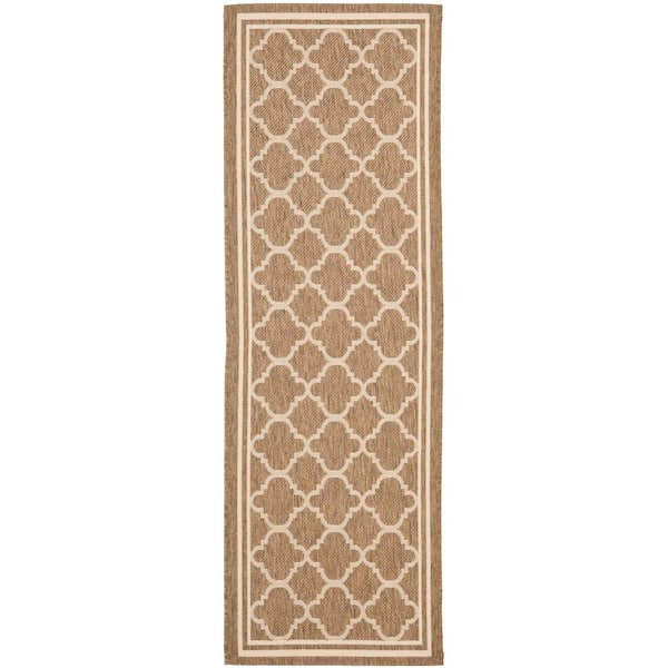 SAFAVIEH Courtyard Brown/Bone 2 ft. x 7 ft. Geometric Indoor/Outdoor Patio  Runner Rug