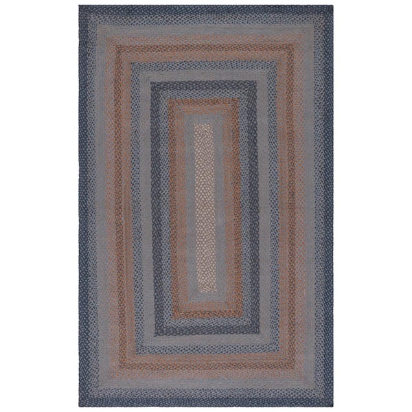 SAFAVIEH Braided Gray Brown Doormat 3 ft. x 5 ft. Border Striped Area Rug