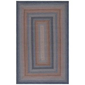 Braided Gray Brown 5 ft. x 8 ft. Border Striped Area Rug