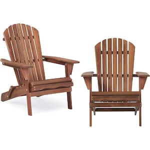 Set of 2 Solid Wood Outdoor Lounge Patio Chair in Brown