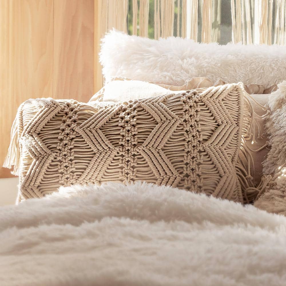 Bohemian Fringe Cotton Macrame Lumbar Pillow Cover - Neutral